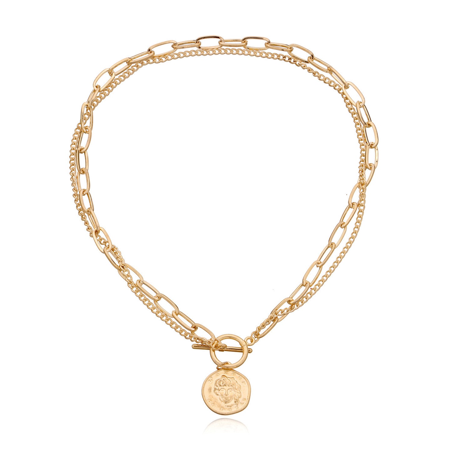 Chunky Goldkette mit Münz-Anhänger und Knebelverschluss