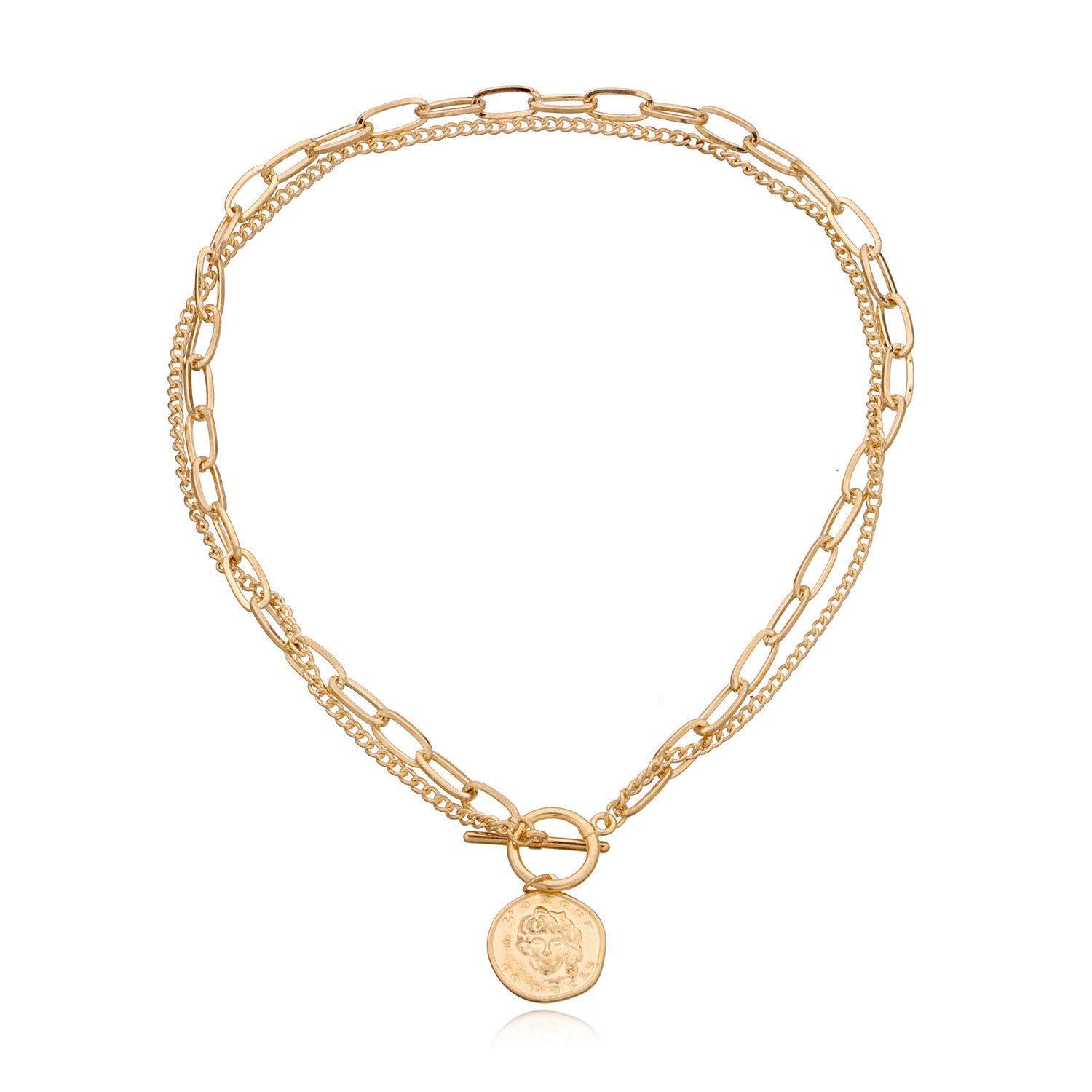 Chunky Goldkette mit Münz-Anhänger und Knebelverschluss