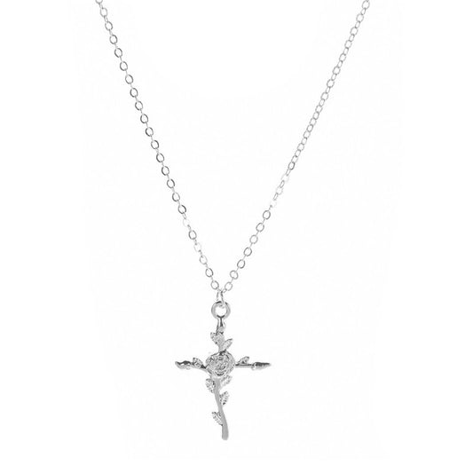 Rose & Kreuz Halskette in Silber