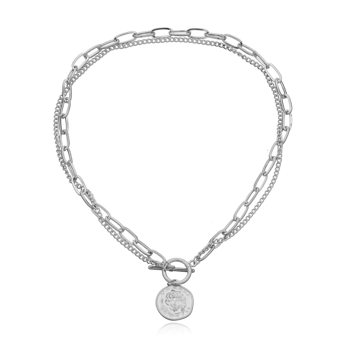 Chunky Goldkette mit Münz-Anhänger und Knebelverschluss in Silber