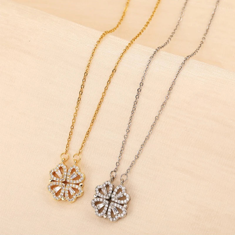 Faltbarer Herz-Glücksklee-Anhänger in Gold und Silber
