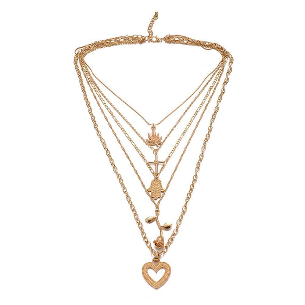 Mehrreihige Goldkette mit symbolischen Anhängern