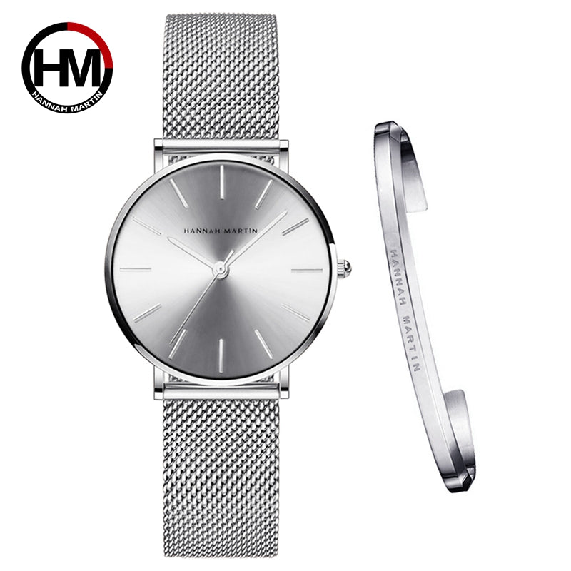 Hannah Martin Damen-Uhrenset mit Armband in Silber mit silbernem Zifferblatt