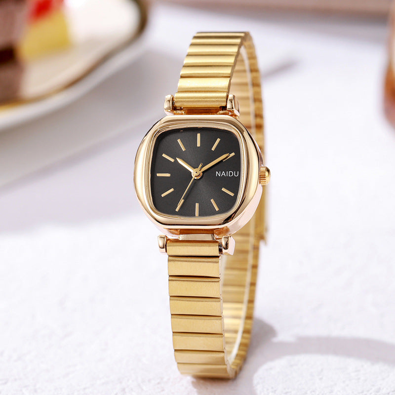 Modische Eleganz: Quadratische Damenuhr gold/schwarz
