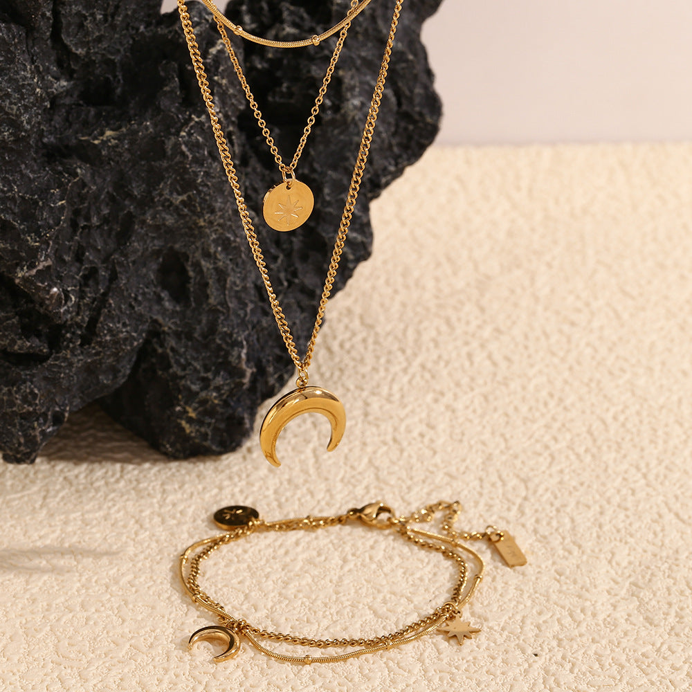 Vergoldete Halskette & Armband mit Mond & Stern