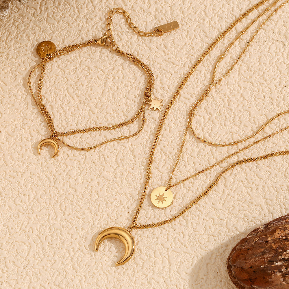 Vergoldete Halskette & Armband mit Mond & Stern