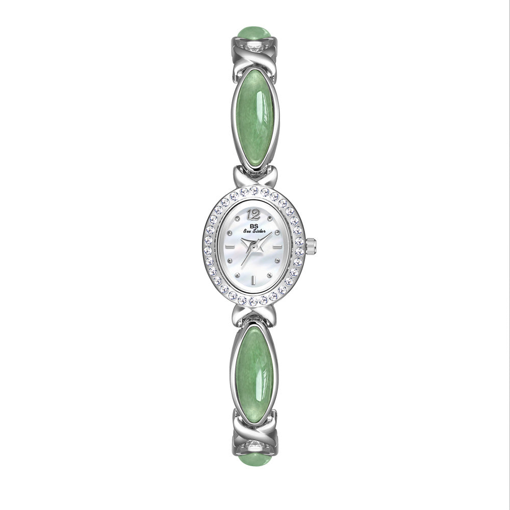 Armbanduhr: Dongling-Stein trifft Hetian-Jade silber/weiß