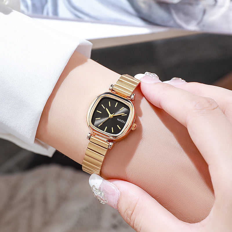 Modische Eleganz: Quadratische Damenuhr gold/schwarz