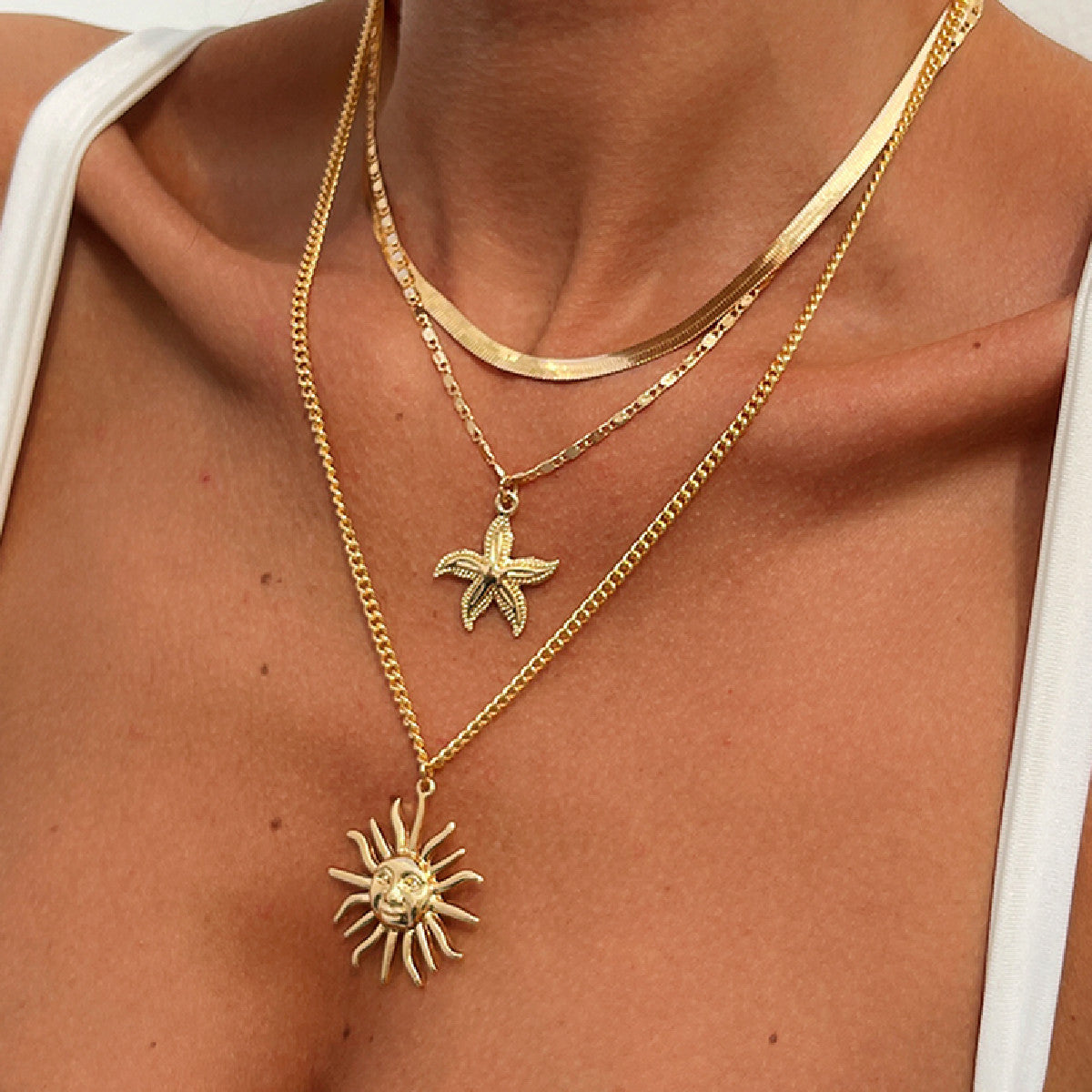 Maritimes Layering-Ketten-Set in Gold